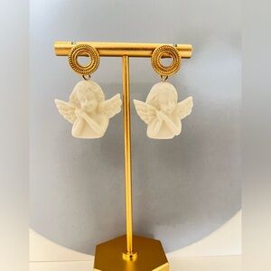 Vintage-Inspired Angel Pendant Earrings - White Cute Wing Angel Earrings